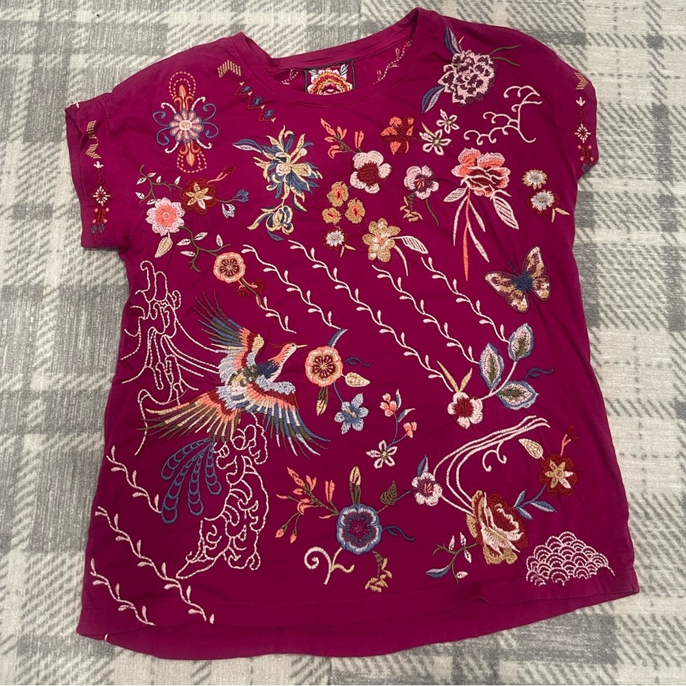 Johnny Was embroidered tee- this one has a lot of embroidery beautiful design